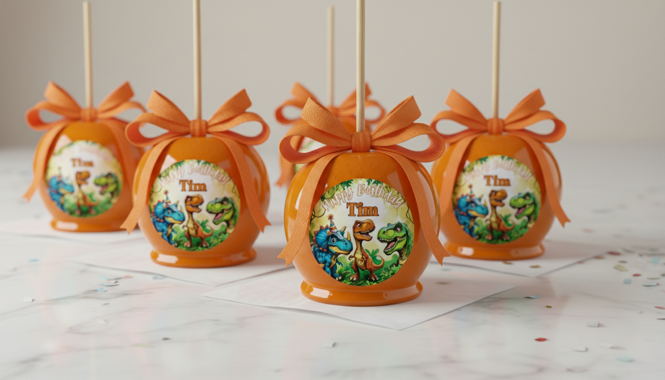 Dinosaur Birthday Candy Apple Template